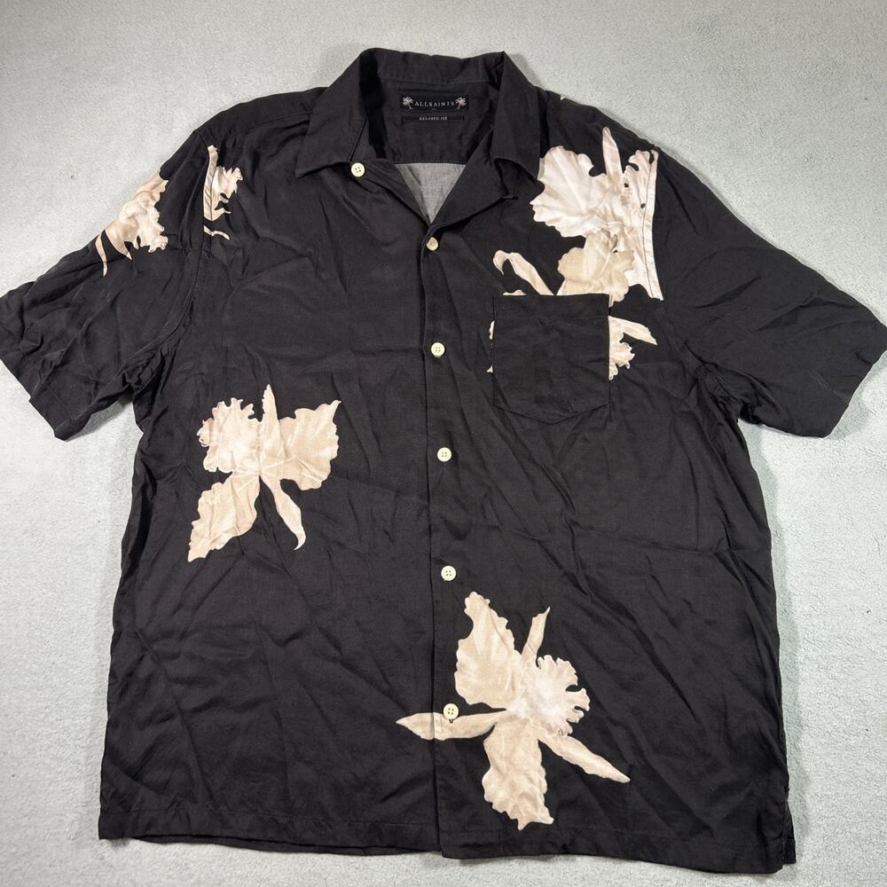 Allsaints Hawaiian 60s Loop Collar Button Up Shirt XL Floral AOP Tropicana Leaf